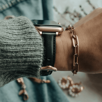 Cleta Leather Strap | apple, Apple Watch accessories, apple watch bands, apple watch bands cheap, apple watch bands clearance, apple watch bands for women, apple watch bands sale, Apple Watch gadgets, Apple Watch gear, Apple Watch Straps, black, genuine leather, gold, rose gold, series 9, tang buckle, watch bands for Apple Watch, watch straps for Apple Watch, women | WizeBand