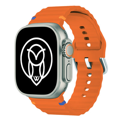 Bright orange ultra watch band displayed on an Apple Watch.
