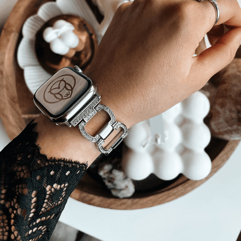 Echo Stainless Band | apple, Apple Watch accessories, apple watch bands, apple watch bands cheap, apple watch bands clearance, apple watch bands for women, apple watch bands sale, Apple Watch gadgets, Apple Watch gear, Apple Watch Straps, black, blackfriday22, dazzling, gold, jewelry clasp, metal, rhinestones, rose gold, series 9, silver, sparkly, stainless steel, watch bands for Apple Watch, watch straps for Apple Watch, women | WizeBand