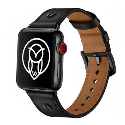 Miltos Leather Strap | apple, Apple Watch accessories, apple watch bands, apple watch bands cheap, apple watch bands clearance, apple watch bands for women, apple watch bands sale, Apple Watch gadgets, Apple Watch gear, Apple Watch Straps, black, genuine leather, men, series 7, series 8, series 9, tang buckle, watch bands for Apple Watch, watch straps for Apple Watch, women | WizeBand