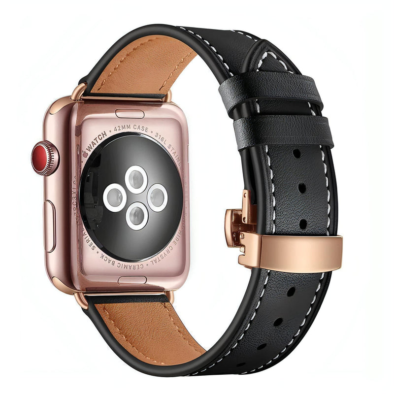 Costa Scott Leather Band (3 Colours) Black Leather Rose Gold Hardware / 42mm WizeBand