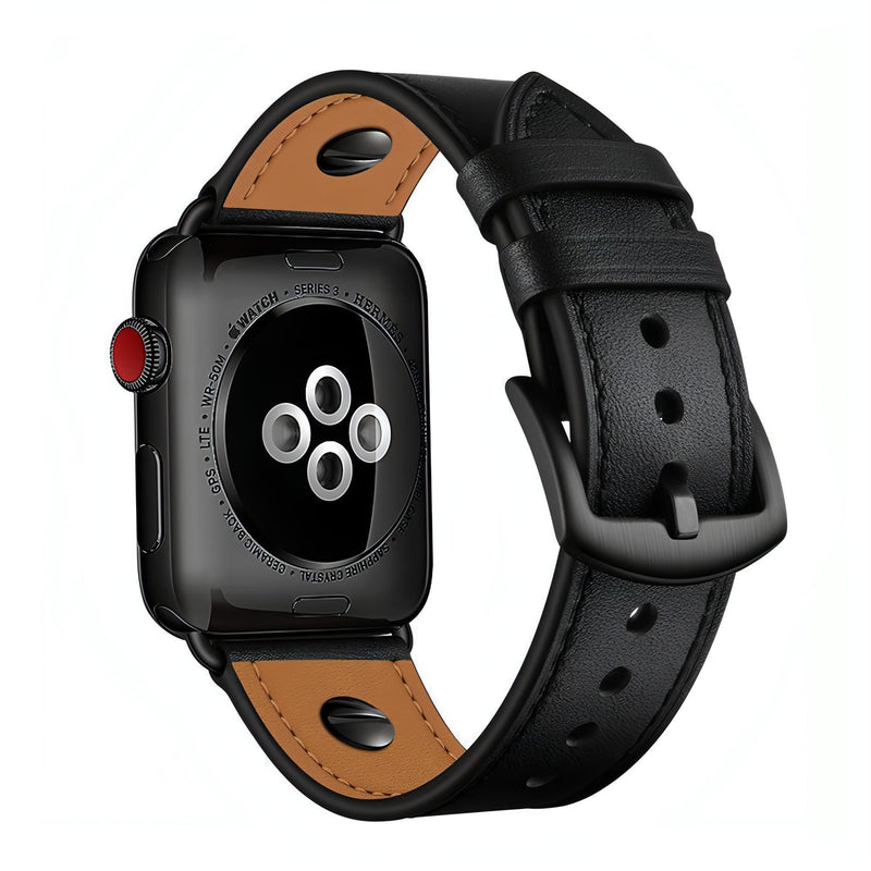 Miltos Leather Strap | apple, Apple Watch accessories, apple watch bands, apple watch bands cheap, apple watch bands clearance, apple watch bands for women, apple watch bands sale, Apple Watch gadgets, Apple Watch gear, Apple Watch Straps, black, genuine leather, men, series 7, series 8, series 9, tang buckle, watch bands for Apple Watch, watch straps for Apple Watch, women | WizeBand