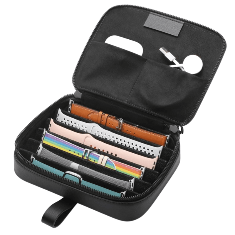 Rhoda Compact Travel Case | apple, Apple Watch accessories, Apple Watch gadgets, Apple Watch gear, black, case, men, organizer, vegan leather, woman, women | WizeBand