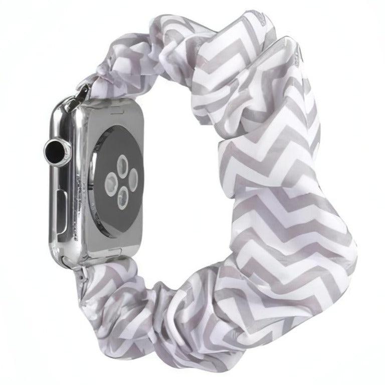 Sofie Scrunchie Band | animal print, apple, Apple Watch accessories, apple watch bands, apple watch bands cheap, apple watch bands clearance, apple watch bands for women, apple watch bands sale, Apple Watch gadgets, Apple Watch gear, Apple Watch Straps, cheetah, fabric, houndstooth, leopard print, scrunchie, series 7, series 8, series 9, silver, snake print, watch bands for Apple Watch, watch straps for Apple Watch, women, zebra print | WizeBand